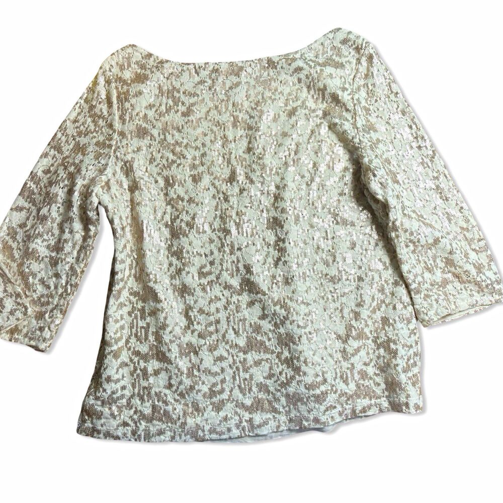 Banana Republic Champagne Sequin Lace Top Boat Neck 3/4 Sleeve 14 NYE Holiday